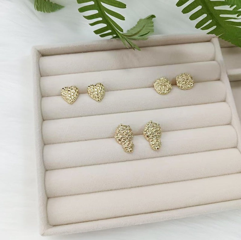 Golden Textured Stud Earrings Set - Classic And  Timeless Jewelry For Everyday Wear