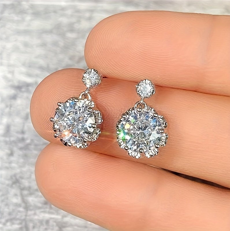 Female Pendant Earrings Crystal Jewelry For Wedding Party Elegant Lady Engagement Accessories Gift