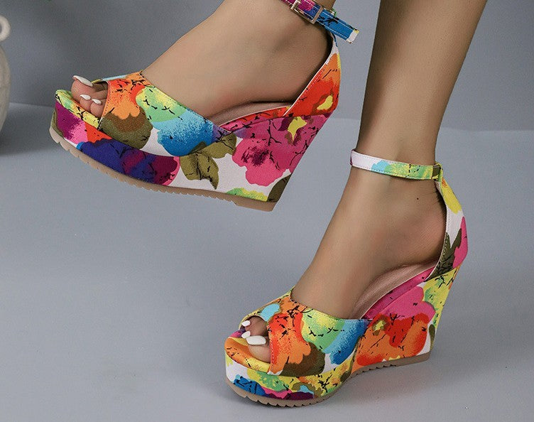 Women's Wedge Platform Peep-toe Waterproof Platform Casual All-match Multicolor Sandals