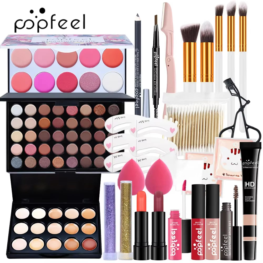 28PCS Makeup Set Multifunctional Eyeshadow Lipstick Eyebrow Pencil Eyeliner Concealer Foundation Isolation Brush Makeup Combo