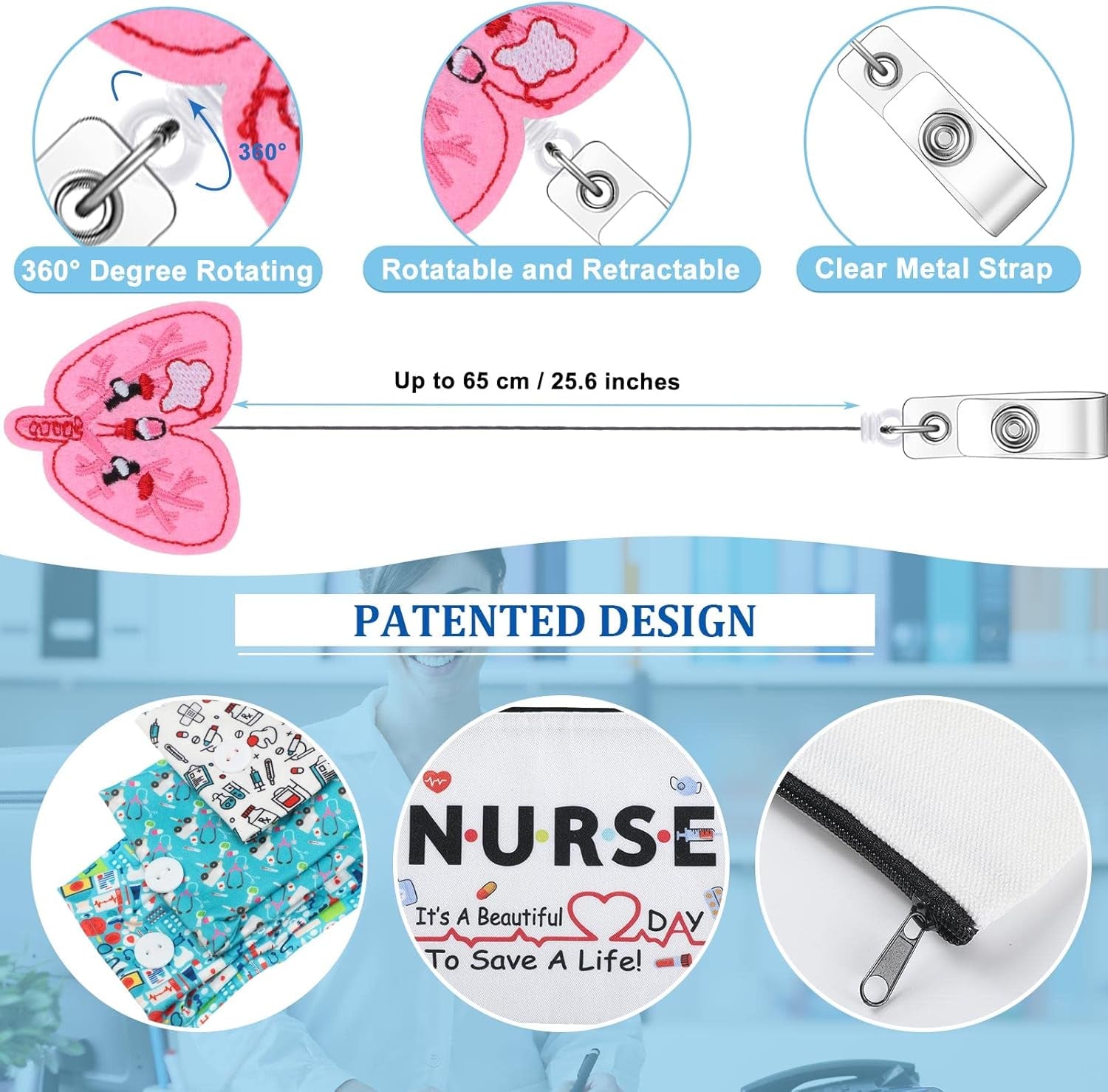 18 Pcs Christmas Nurse Gifts Survival Kit Nurse Gift for Women Xmas Nurse Appreciation Gifts 6 Nurse Cosmetic Bag 6 Nurse Badge Reel Retractable 6 Nursing Headbands with Buttons(Stylish Style)