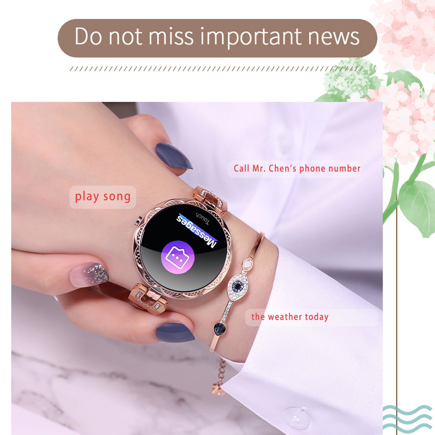 Ladies' Fashion Watch, 1.09-inch Full Touch Screen Watch, With Call Function, Sports Mode, Pedometer