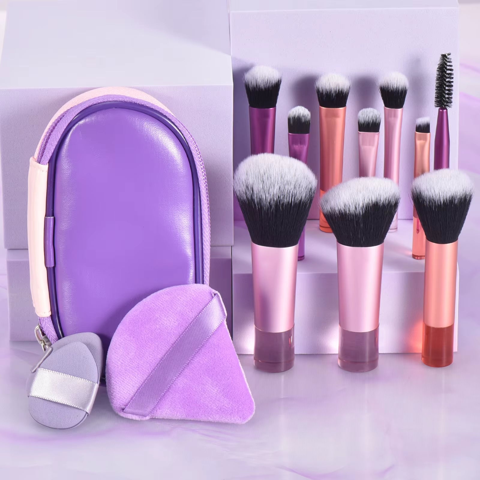 10 Color Mini Makeup Brush Travel Portable Makeup Tool Makeup Puff - Palm Brush Professional Makeup Tool Set Christmas Gift