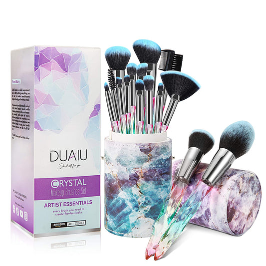 Makeup Brushes 15Pcs Premium Synthetic Bristles Crystal Handle Set Kabuki Foundation Brush Face Lip Eye Makeup Brush Sets Professional with Starry Gift Box (Blue)