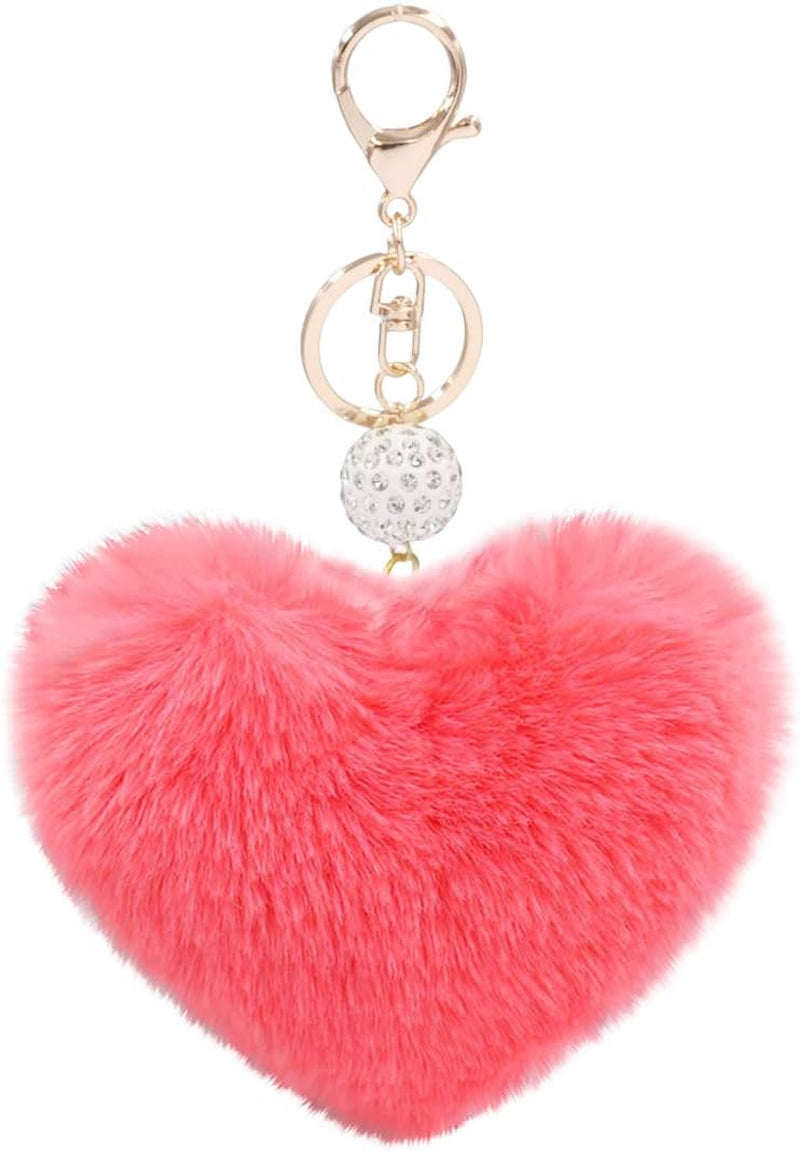 Women'S Heart Faux Fur Pom Pom Key Chains Bag Accessory Puffball Keyring Backpack Charms for Girls