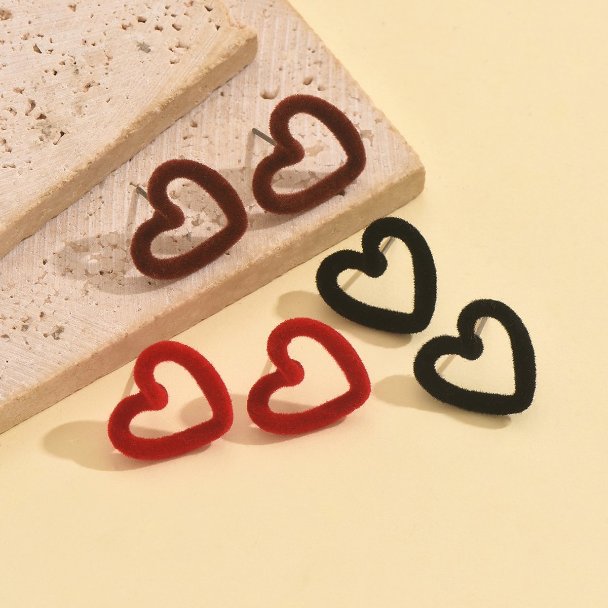 Charming Heart-Shaped Fuzzy Stud Earrings - Perfect For Everyday Wear