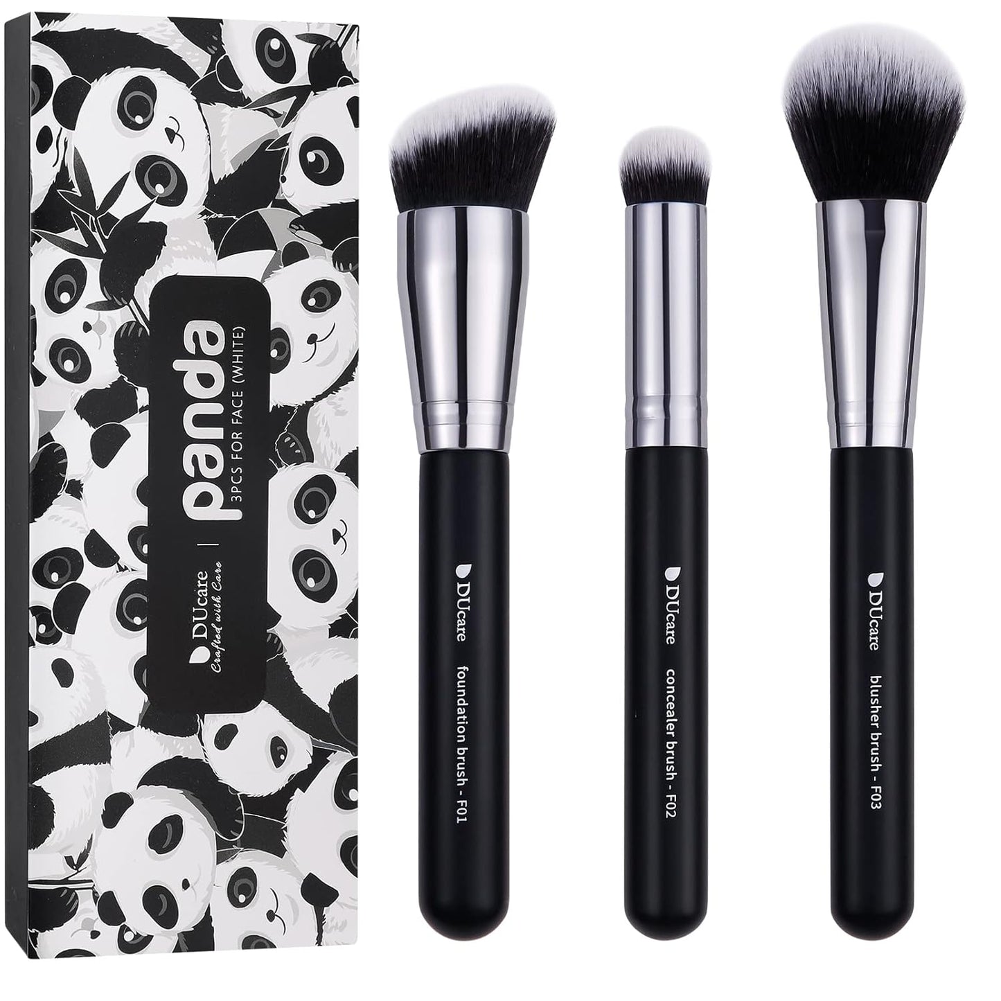 Makeup Kabuki Brushes 3Pcs Foundation Contour Brush& Concealer Brush under Eye& Blusher Brush Face Blush Bronzer Travel Buffing Stippling Contour Liquid Blending Makeup Brush Set Black