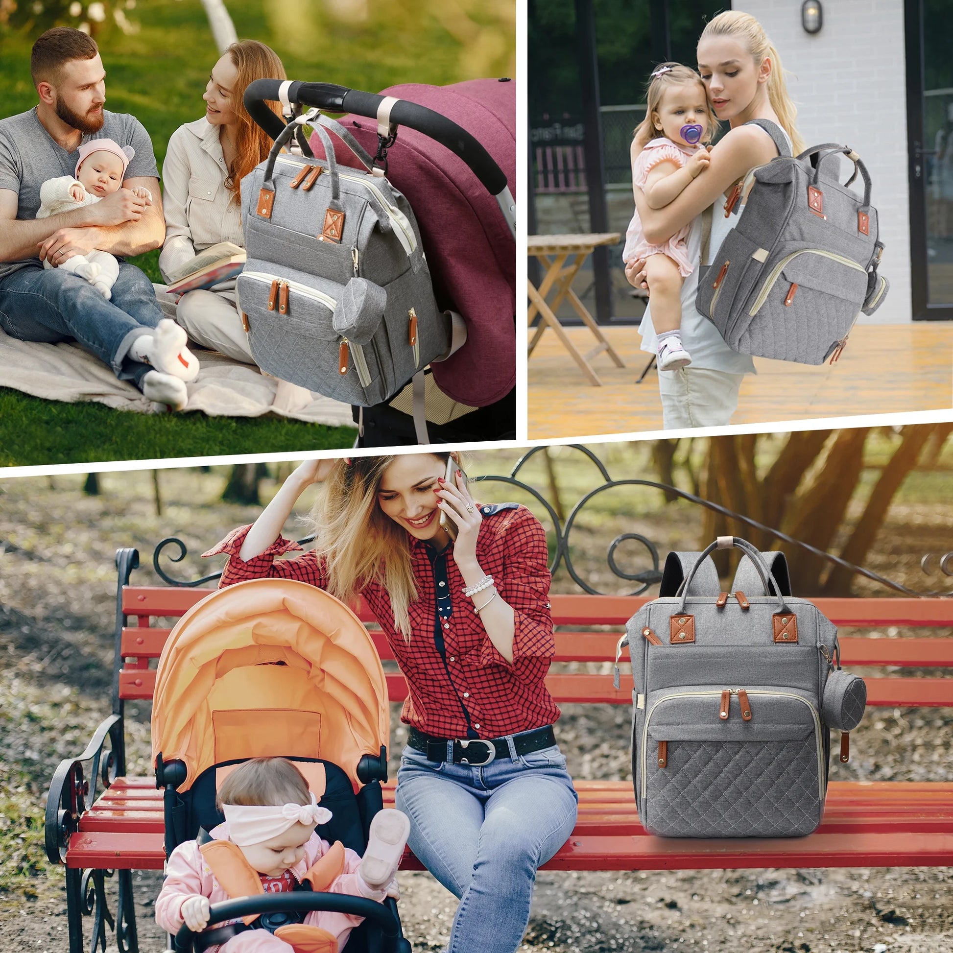 Diaper Bag Backpack, Portable Baby Bag Include Insulated Pocket, 3 in 1 Multi-Functional Travel Baby Diaper Bag with Diapers Changing Pad for Boys and Girls