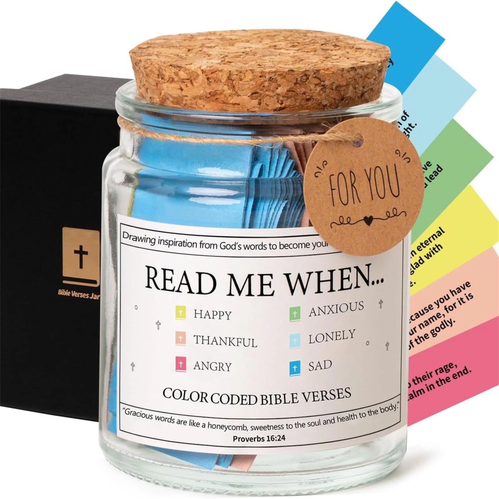 Bible Verse Jar, Read Me When Bible Verses Jar, Bible Verses in a Jar, Scripture Cards with Bible, Blessings Jar for Notes Color Coded Bible Christian Bible Gifts Mothers Day Gift