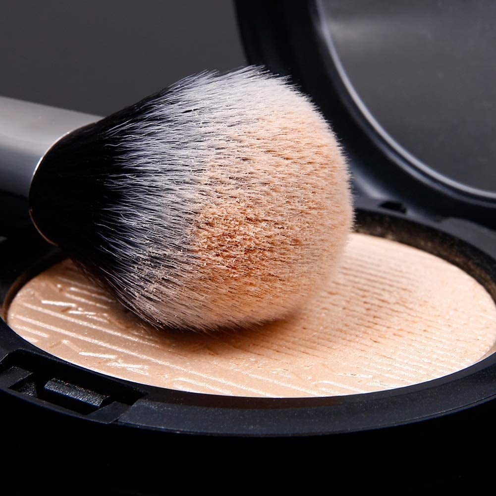 Makeup Kabuki Brushes 3Pcs Foundation Contour Brush& Concealer Brush under Eye& Blusher Brush Face Blush Bronzer Travel Buffing Stippling Contour Liquid Blending Makeup Brush Set Black