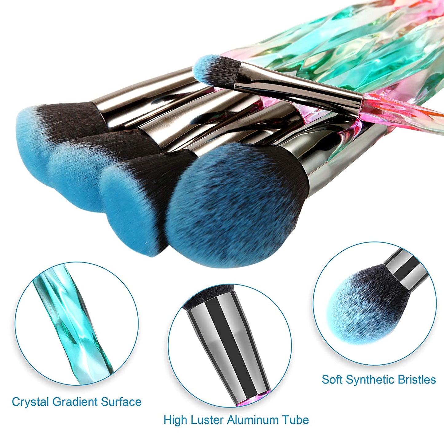 Makeup Brushes 15Pcs Premium Synthetic Bristles Crystal Handle Set Kabuki Foundation Brush Face Lip Eye Makeup Brush Sets Professional with Starry Gift Box (Blue)