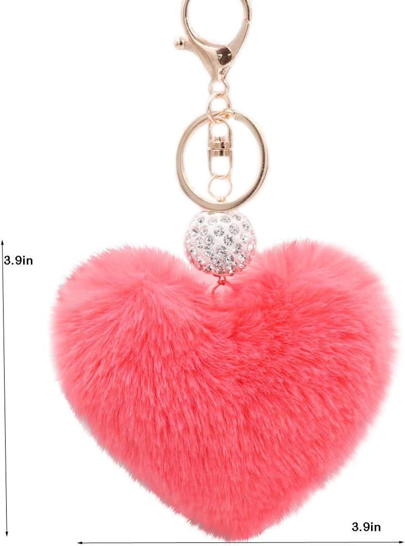 Women'S Heart Faux Fur Pom Pom Key Chains Bag Accessory Puffball Keyring Backpack Charms for Girls