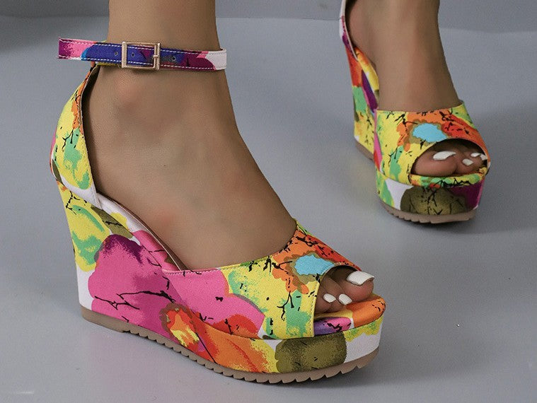 Women's Wedge Platform Peep-toe Waterproof Platform Casual All-match Multicolor Sandals