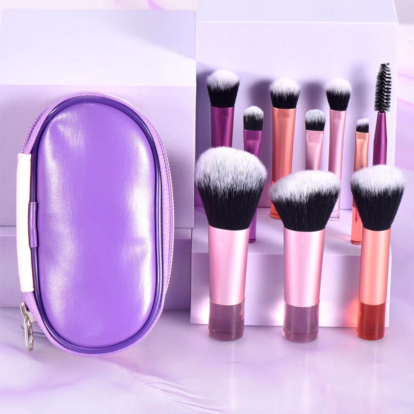 10 Color Mini Makeup Brush Travel Portable Makeup Tool Makeup Puff - Palm Brush Professional Makeup Tool Set Christmas Gift