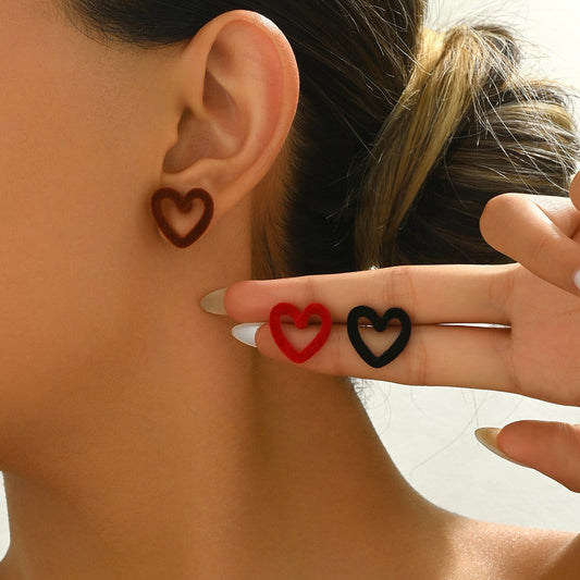 Charming Heart-Shaped Fuzzy Stud Earrings - Perfect For Everyday Wear