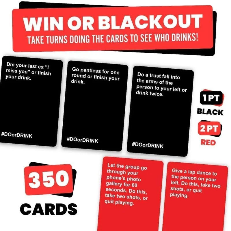 Win or Blackout Card Games Drinking Games for Adults Fun Party Games for Game Night