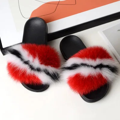 New Arrival Girl Luxury Fluffy Fur Slippers Ladies Indoor Warm Furry Fur Flip Flops Women Amazing Plush Fur Slides Wholesale Hot