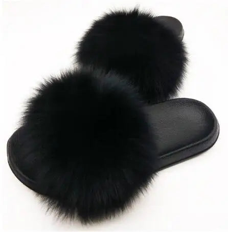 New Arrival Girl Luxury Fluffy Fur Slippers Ladies Indoor Warm Furry Fur Flip Flops Women Amazing Plush Fur Slides Wholesale Hot