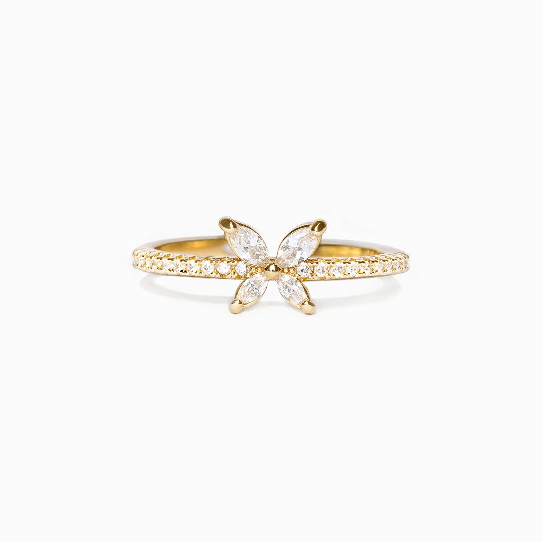 Simple Personality S925 Sterling Silver Butterfly Diamond-studded Ring Women