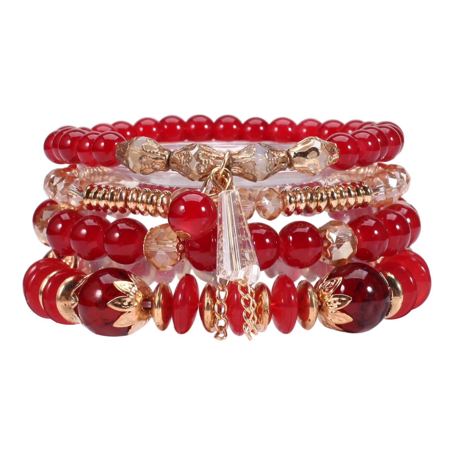 Stackable Bead Bracelets for Women Multilayered Bracelet Pendant Charm Stretch Bangles