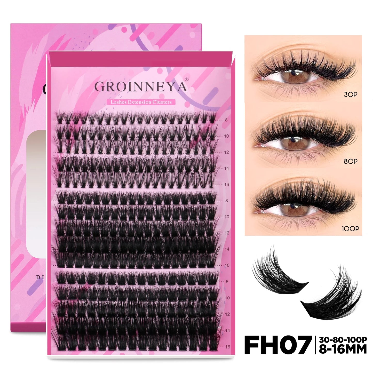 GROINNEYA DIY Lash Extension Kit Individual Lashes Cluster Mix Eyelashes Full Set Lashes Kit with Lash Bond and Seal At Home