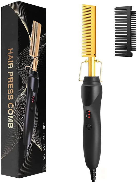 2 in1 Hot Comb Hair Straightener Electric Heating Comb Fast Heating Portable Travel Anti-Scald Beard Straightener Press Hot Comb