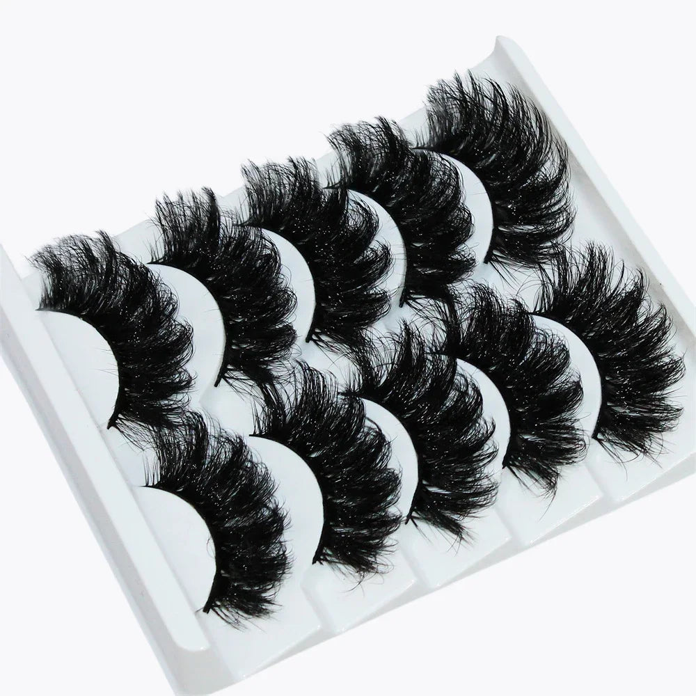 Thick Dramatic Faux Mink Eyelashes - 5 Pairs of Fluffy 3D Lashes for Dramatic Volume