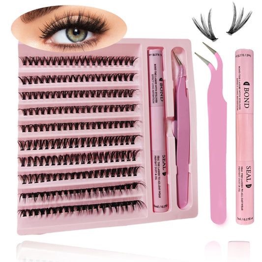 DIY Lashes Extension Kit Lash Bond and Seal Remover Eyelashes 200 PCS Clusters Makeup Tools for Gluing Lashes Gluing Glue