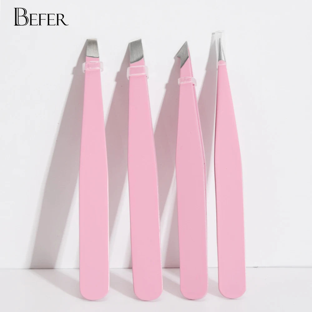 4Pcs/Set Multifunction Eyebrow Tweezers Slanted Stainless Steel Hair Removal Clip For Eyelash Extension Tweezer Makeup Tool