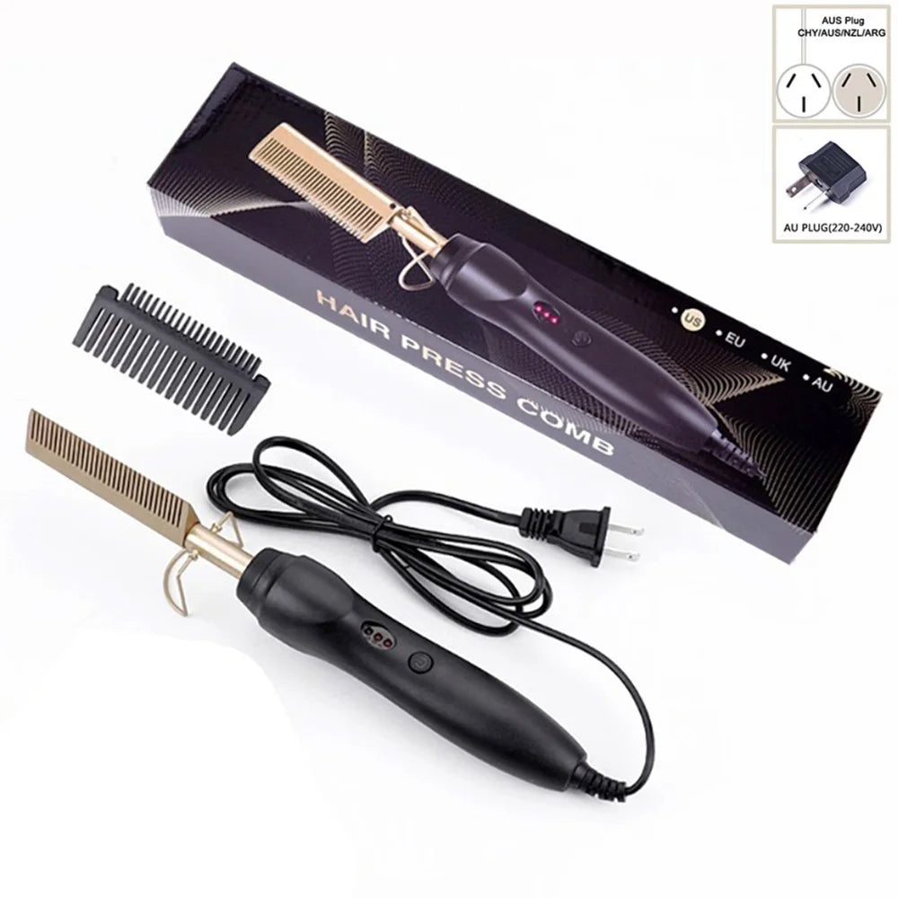 2 in1 Hot Comb Hair Straightener Electric Heating Comb Fast Heating Portable Travel Anti-Scald Beard Straightener Press Hot Comb