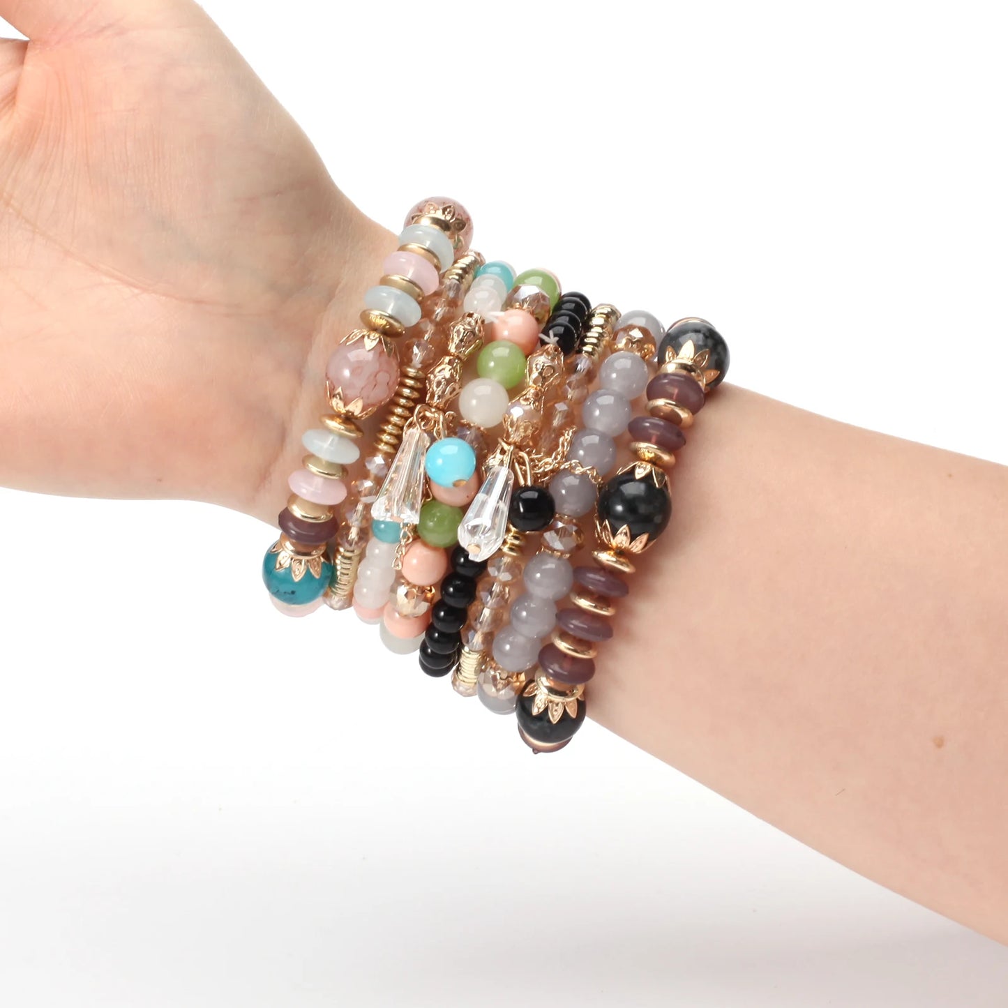 Stackable Bead Bracelets for Women Multilayered Bracelet Pendant Charm Stretch Bangles