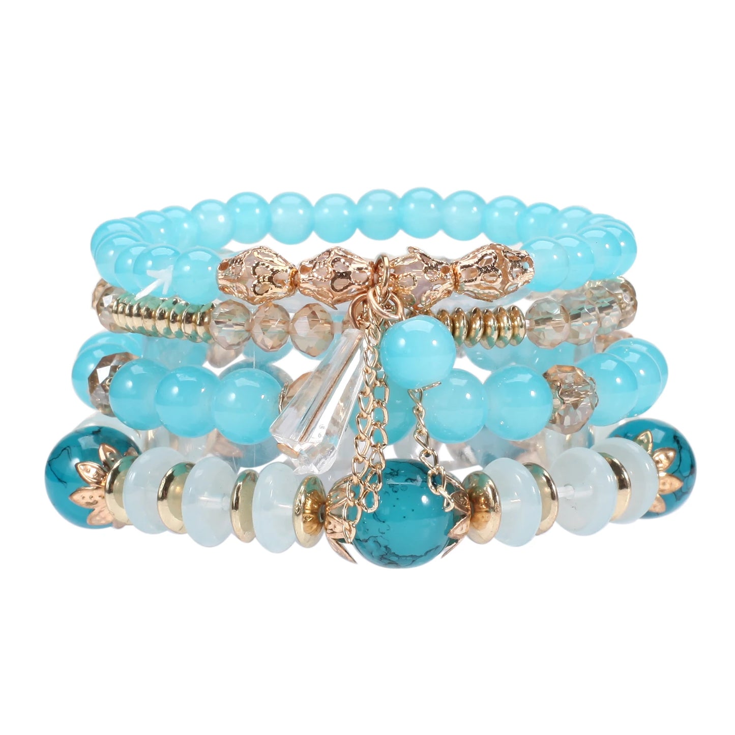 Stackable Bead Bracelets for Women Multilayered Bracelet Pendant Charm Stretch Bangles