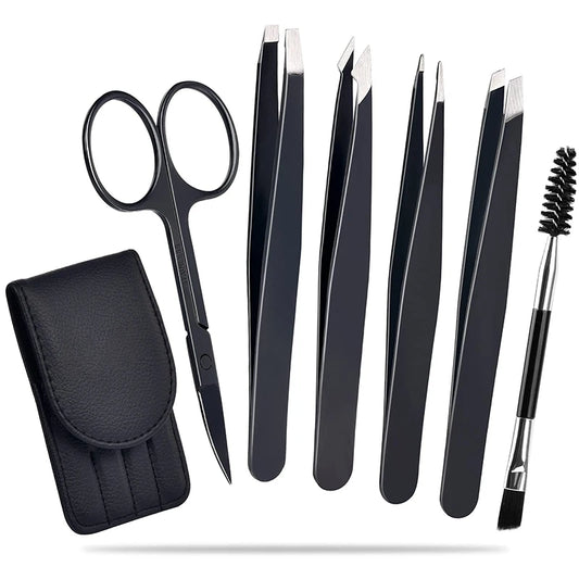 6 Pack Tweezers Set Professional Stainless Steel Curved Scissors for Women and Men Precision Tweezers Eyebrows for ngrown Hair