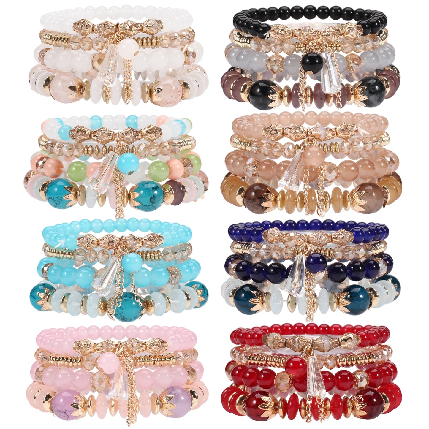 Stackable Bead Bracelets for Women Multilayered Bracelet Pendant Charm Stretch Bangles