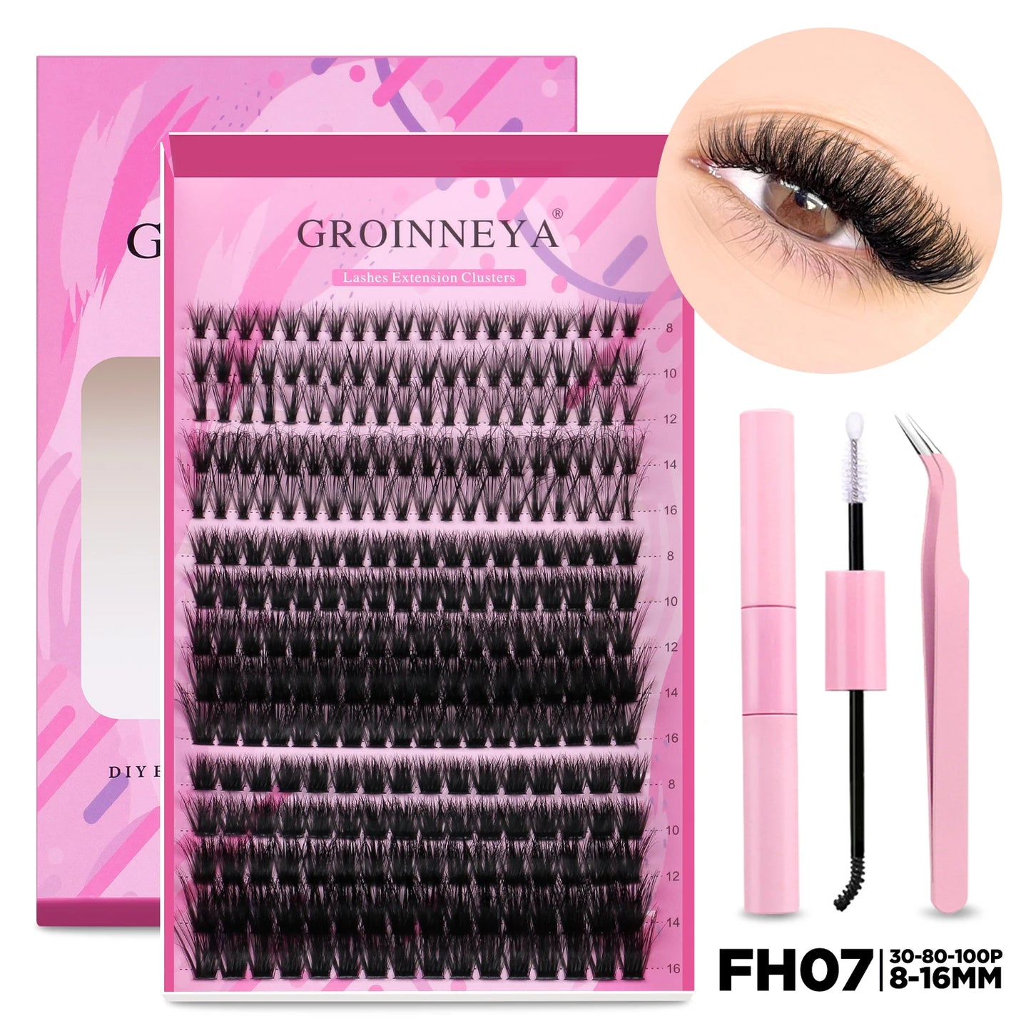 GROINNEYA DIY Lash Extension Kit Individual Lashes Cluster Mix Eyelashes Full Set Lashes Kit with Lash Bond and Seal At Home