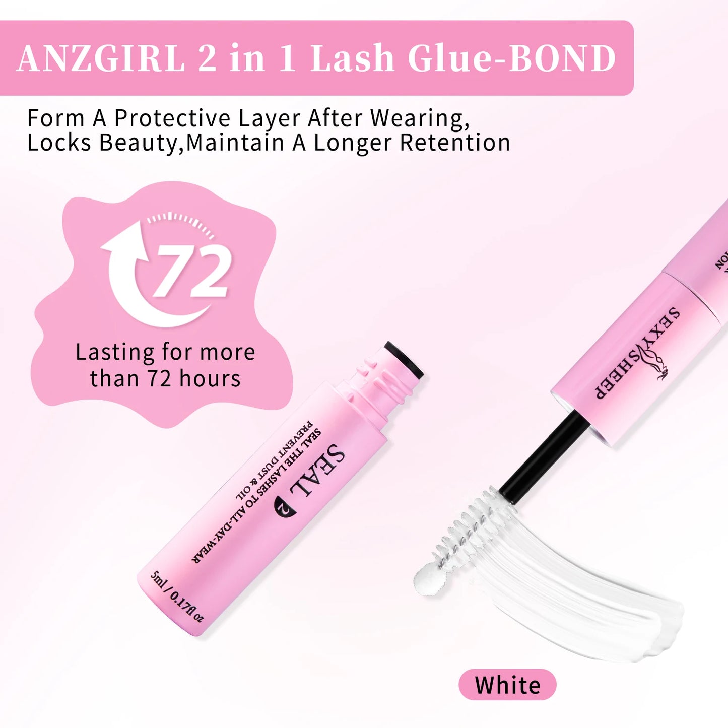 Eyelash Glue and Seal for Eyelash Clusters Strong Fixed  Eyelash Glue Lasting 48H 2 in 1(5ml Black Glue + 5ml Clear Seal)