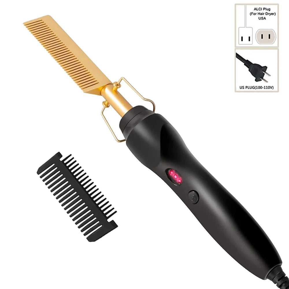 2 in1 Hot Comb Hair Straightener Electric Heating Comb Fast Heating Portable Travel Anti-Scald Beard Straightener Press Hot Comb