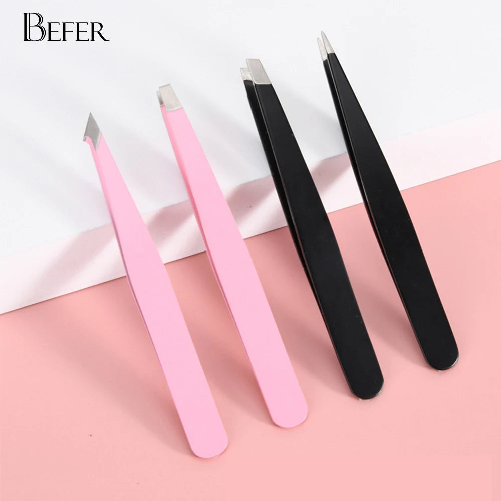 4Pcs/Set Multifunction Eyebrow Tweezers Slanted Stainless Steel Hair Removal Clip For Eyelash Extension Tweezer Makeup Tool