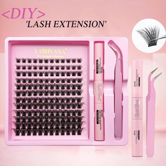 LASHVANA Lash Clusters Kit DIY Lash Extension Kit Individual Lashes Cluster with Lash Bond & Seal & Remover EyeLashes Extension