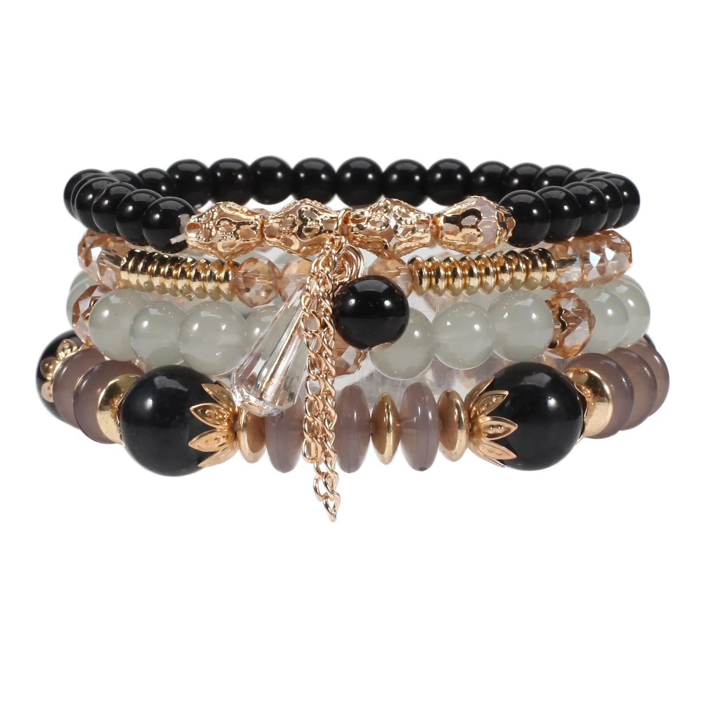 Stackable Bead Bracelets for Women Multilayered Bracelet Pendant Charm Stretch Bangles