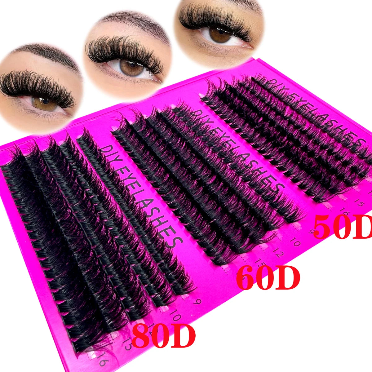 15 Rows Fluffy Cluster Lashes 60D+80D+100D Thick Eyelash Clusters D Curl Individual Lashes DIY Natural Lash Extensions Eyelashes