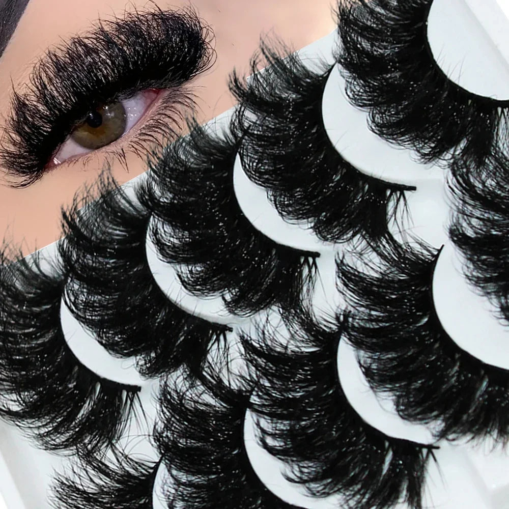 Thick Dramatic Faux Mink Eyelashes - 5 Pairs of Fluffy 3D Lashes for Dramatic Volume