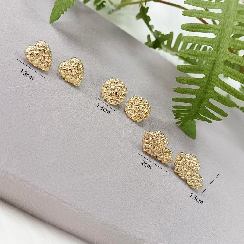 Golden Textured Stud Earrings Set - Classic And  Timeless Jewelry For Everyday Wear