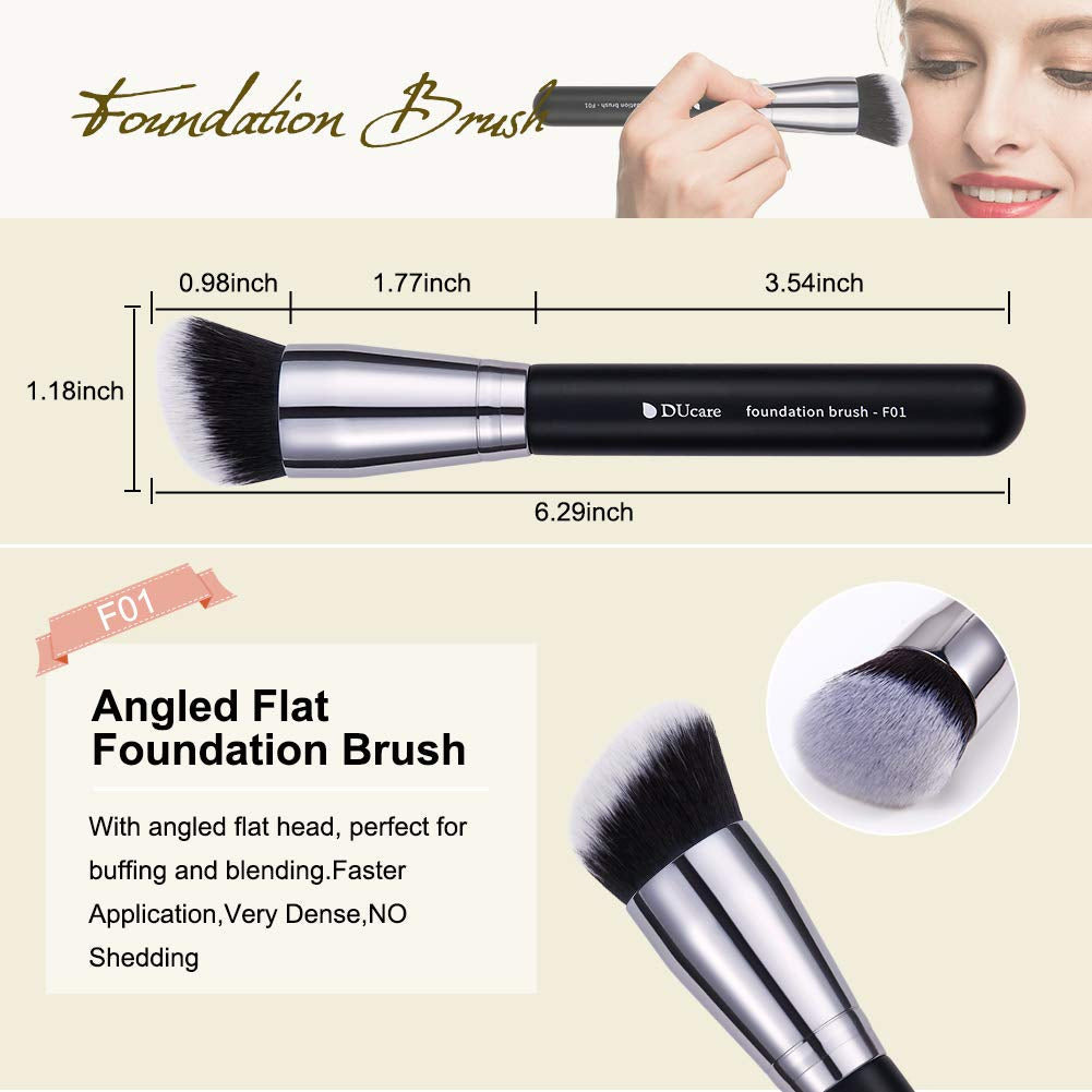 Makeup Kabuki Brushes 3Pcs Foundation Contour Brush& Concealer Brush under Eye& Blusher Brush Face Blush Bronzer Travel Buffing Stippling Contour Liquid Blending Makeup Brush Set Black