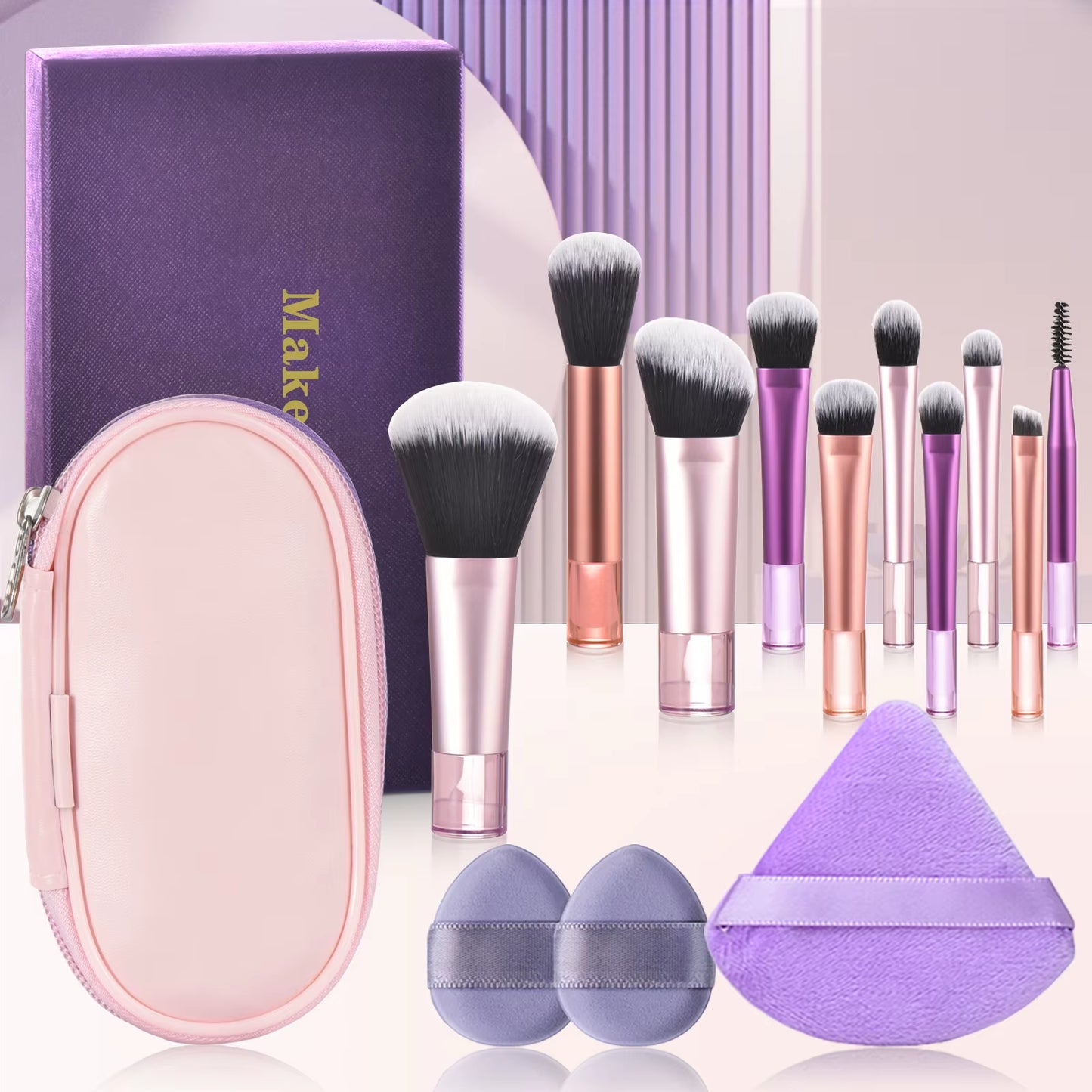 10 Color Mini Makeup Brush Travel Portable Makeup Tool Makeup Puff - Palm Brush Professional Makeup Tool Set Christmas Gift