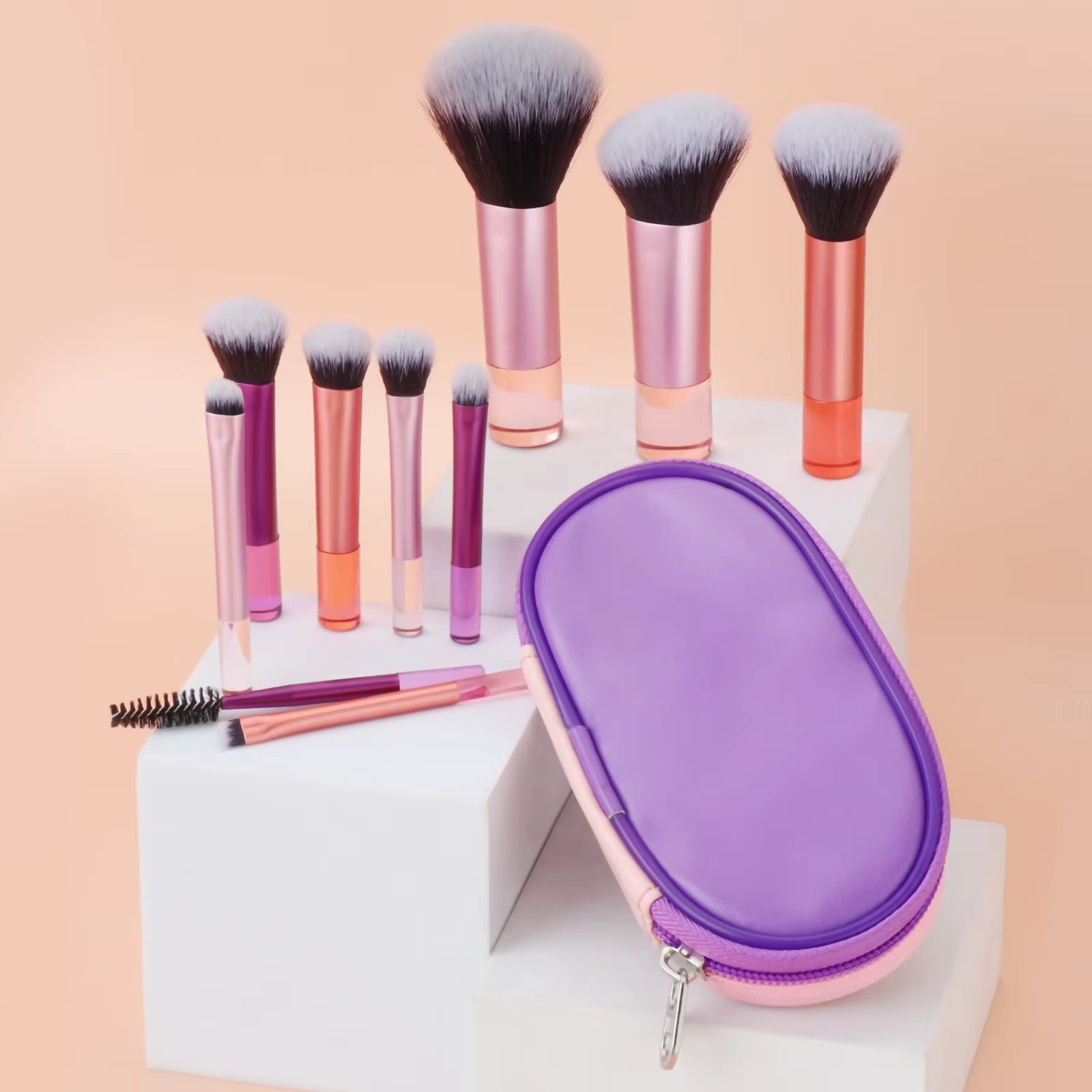 10 Color Mini Makeup Brush Travel Portable Makeup Tool Makeup Puff - Palm Brush Professional Makeup Tool Set Christmas Gift